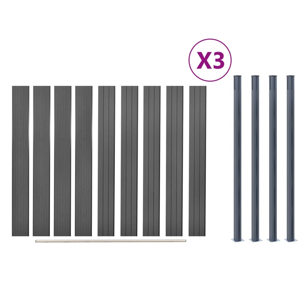 Schuttingpaneelset 526x186 cm HKC grijs 526 x 186 cm Grijs