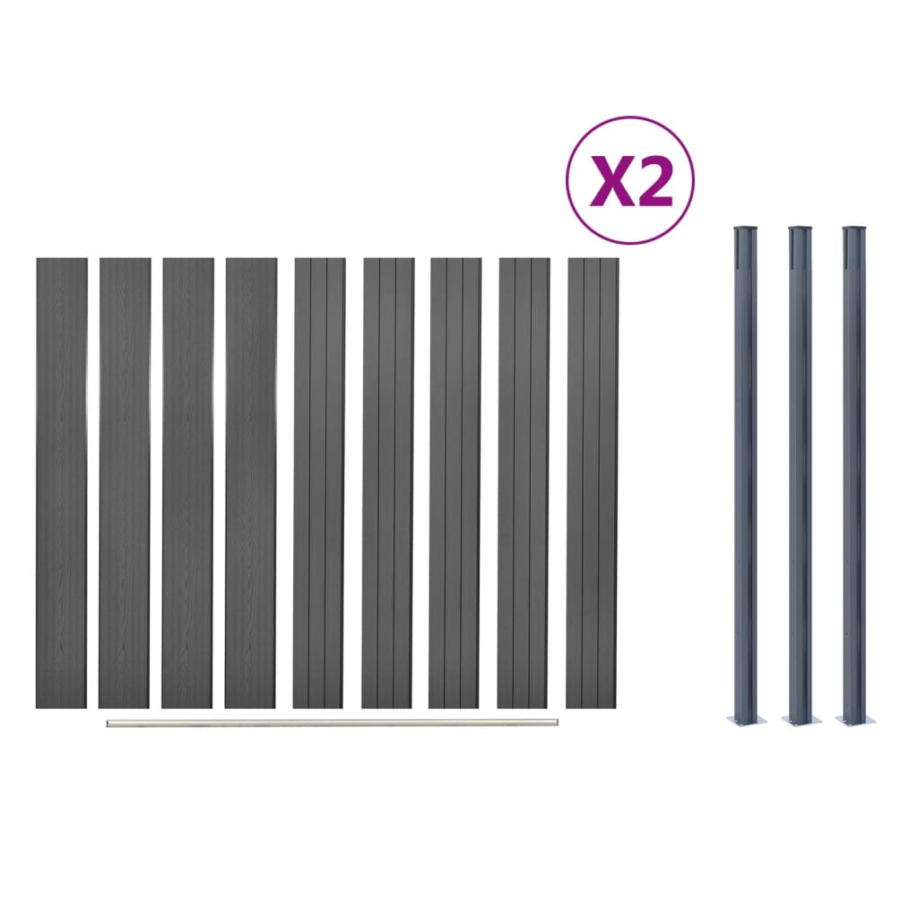 Schuttingpaneelset Hkc Grijs 353 x 186 cm