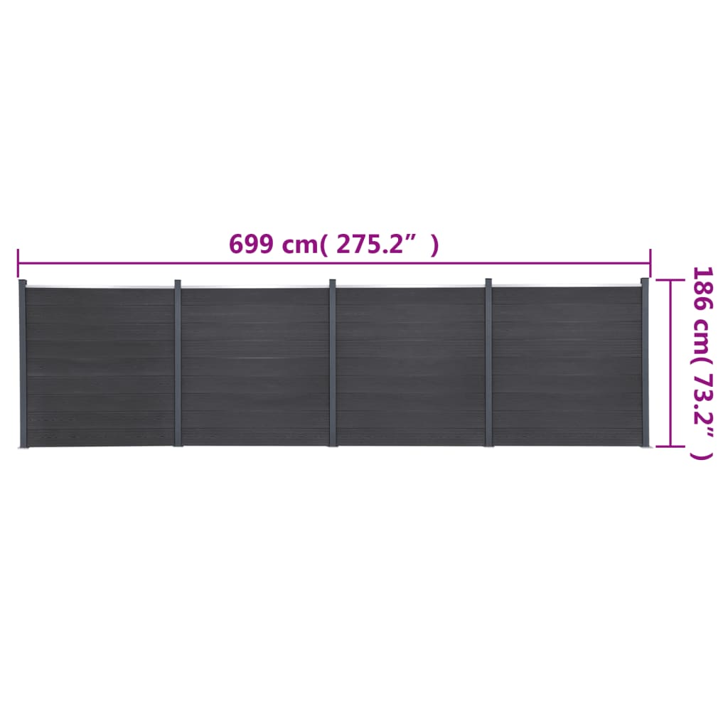 Schuttingpaneelset Hkc Grijs 699 x 186 cm