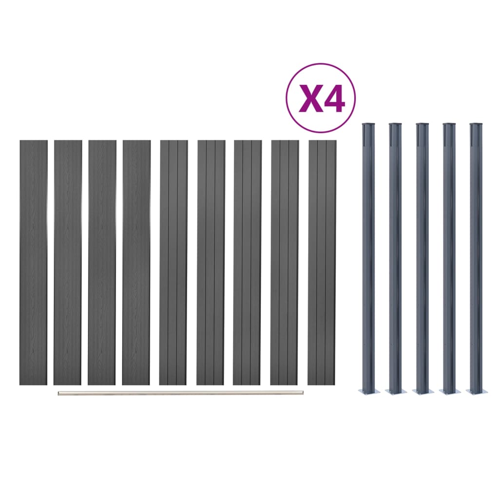 Schuttingpaneelset Hkc Grijs 699 x 186 cm