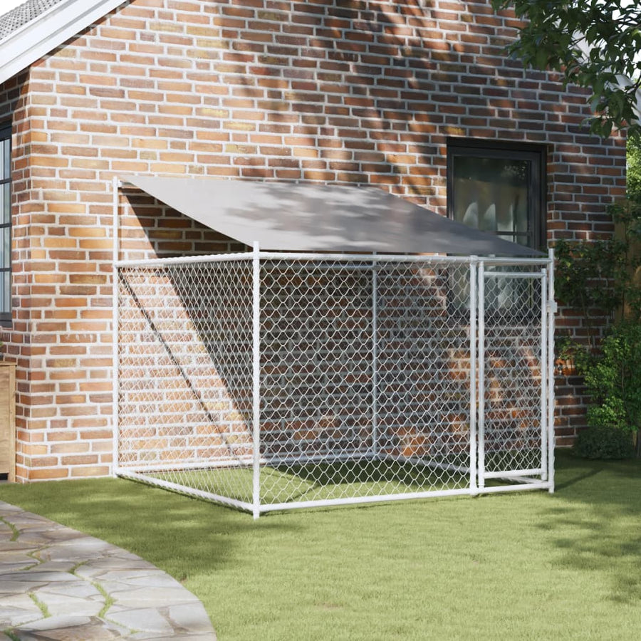 Hondenhok Met Dak En Deur Gegalvaniseerd Staal Grijs 2 x 2 x 2 m 1 deur