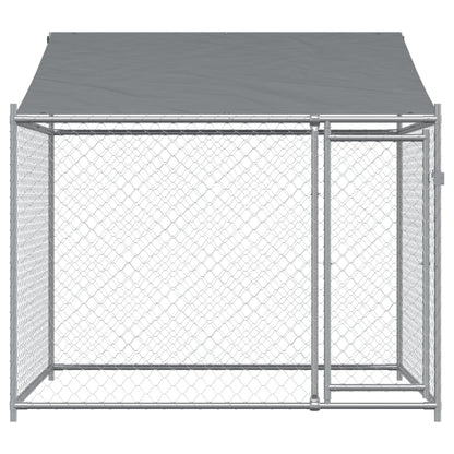Hondenhok Met Dak En Deur Gegalvaniseerd Staal Grijs 2 x 2 x 2 m 1 deur