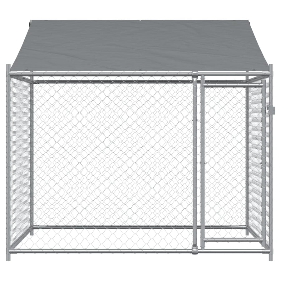 Hondenhok Met Dak En Deur Gegalvaniseerd Staal Grijs 2 x 2 x 2 m 1 deur