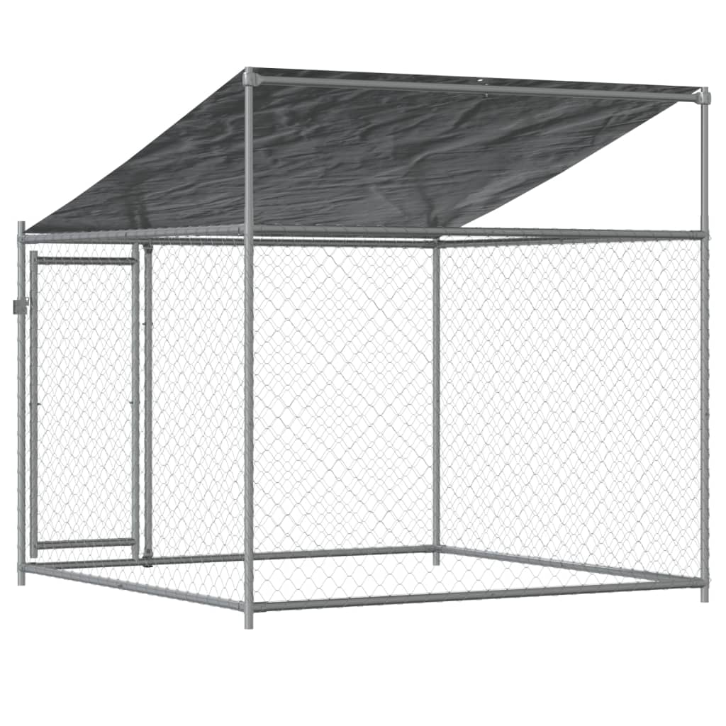 Hondenhok Met Dak En Deur Gegalvaniseerd Staal Grijs 2 x 2 x 2 m 1 deur