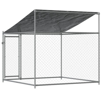 Hondenhok Met Dak En Deur Gegalvaniseerd Staal Grijs 2 x 2 x 2 m 1 deur