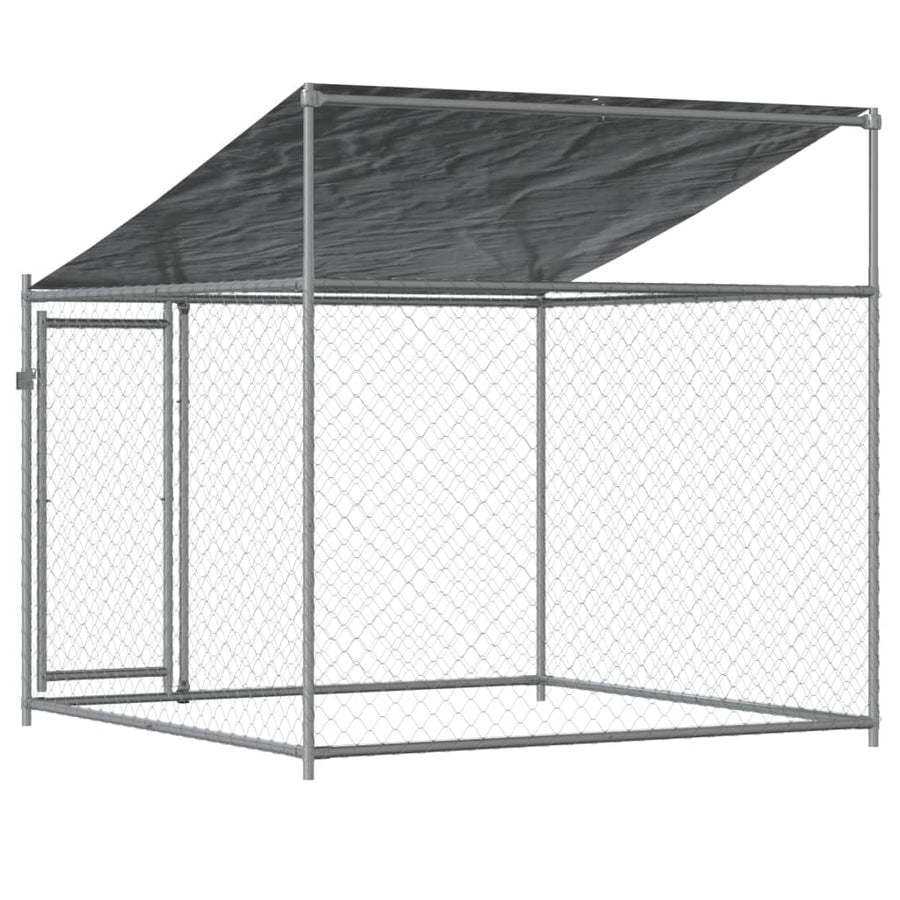 Hondenhok Met Dak En Deur Gegalvaniseerd Staal Grijs 2 x 2 x 2 m 1 deur