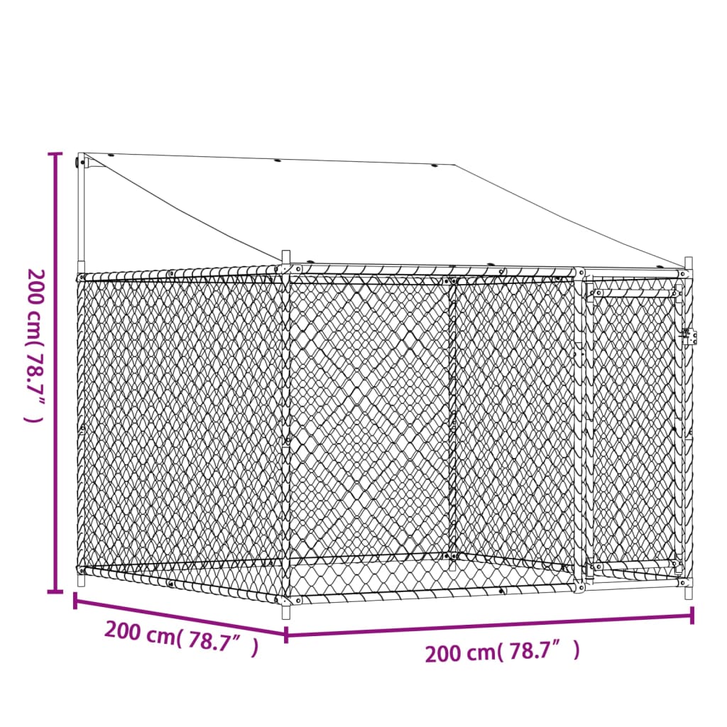 Hondenhok Met Dak En Deur Gegalvaniseerd Staal Grijs 2 x 2 x 2 m 1 deur