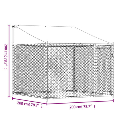 Hondenhok Met Dak En Deur Gegalvaniseerd Staal Grijs 2 x 2 x 2 m 1 deur