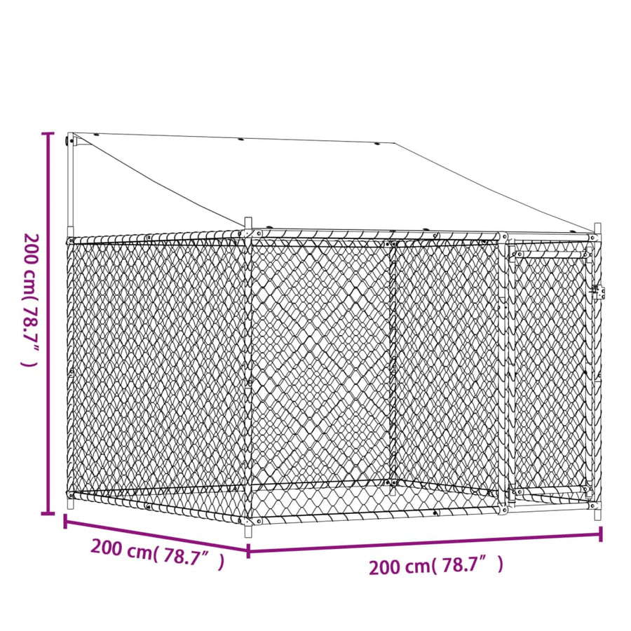 Hondenhok Met Dak En Deur Gegalvaniseerd Staal Grijs 2 x 2 x 2 m 1 deur