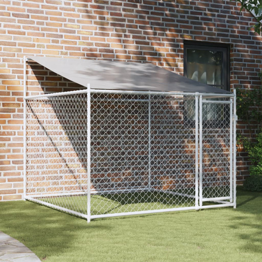 Hondenhok Met Dak En Deur Gegalvaniseerd Staal Grijs 2 x 2 x 2 m 1 deur