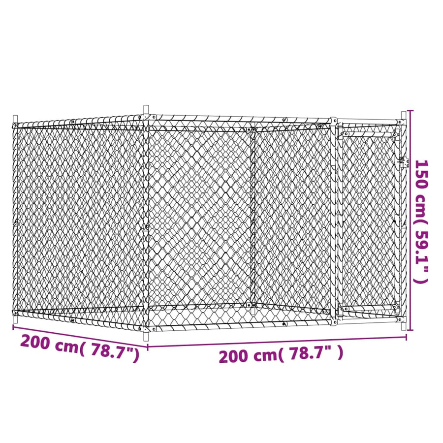 Hondenhok Met Deur 2X2X1,5 M Gegalvaniseerd Staal Grijs 2 x 2 x 1.5 m 1 deur