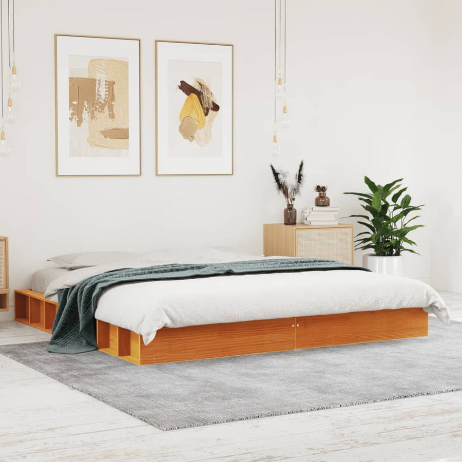 Bedframe Massief Grenenhout Wasbruin 200X200 Cm