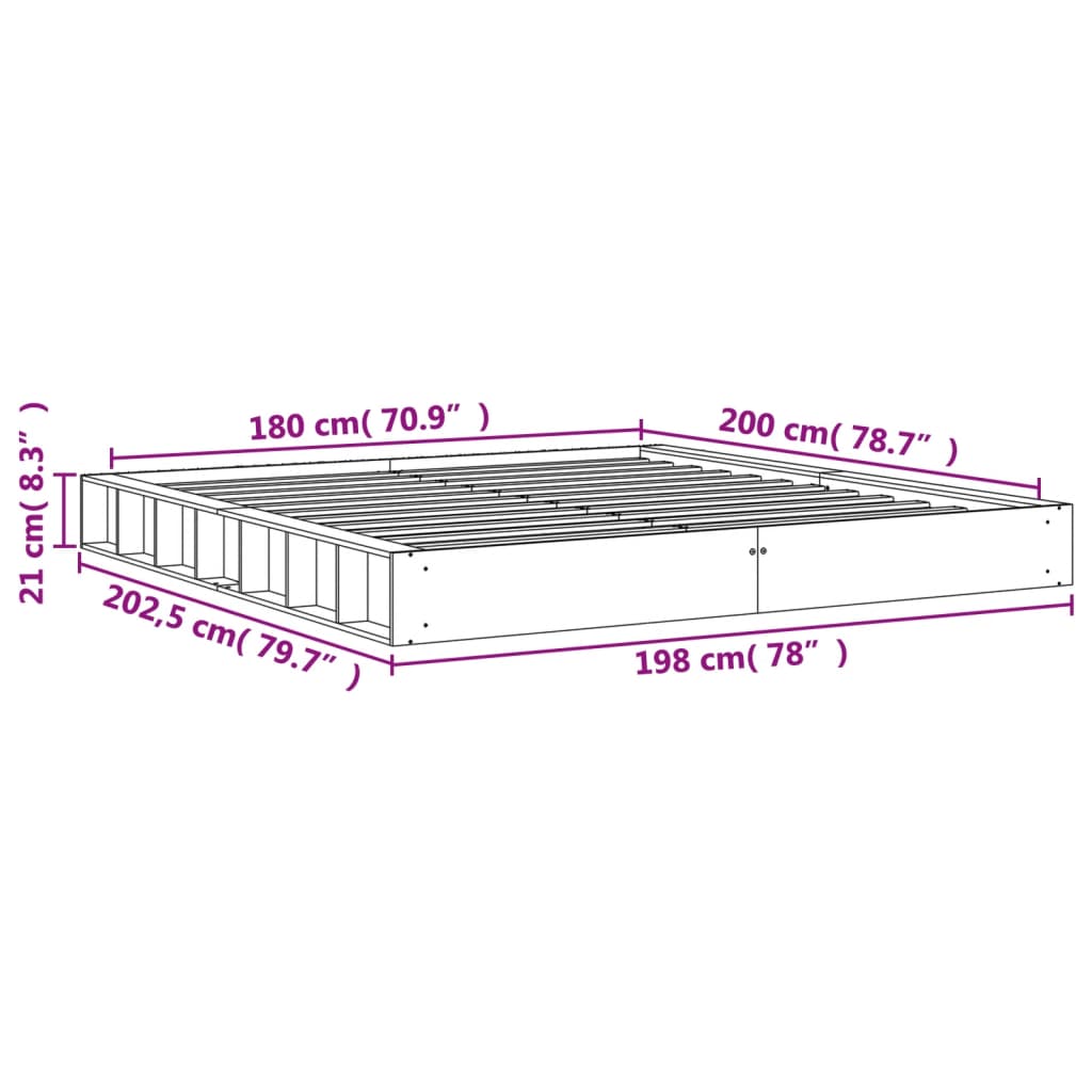 Bedframe Massief Grenenhout Wasbruin 180X200 Cm