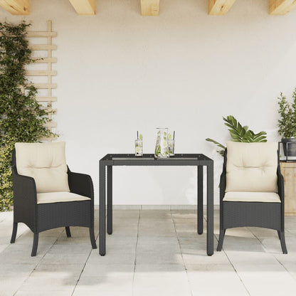 3-Delige Tuinset Met Kussens Poly Rattan 2 90 cm tafellengte Zwart en crème