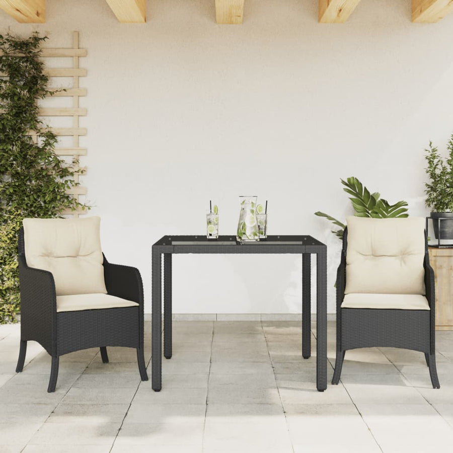 3-Delige Tuinset Met Kussens Poly Rattan 2 90 cm tafellengte Zwart en crème