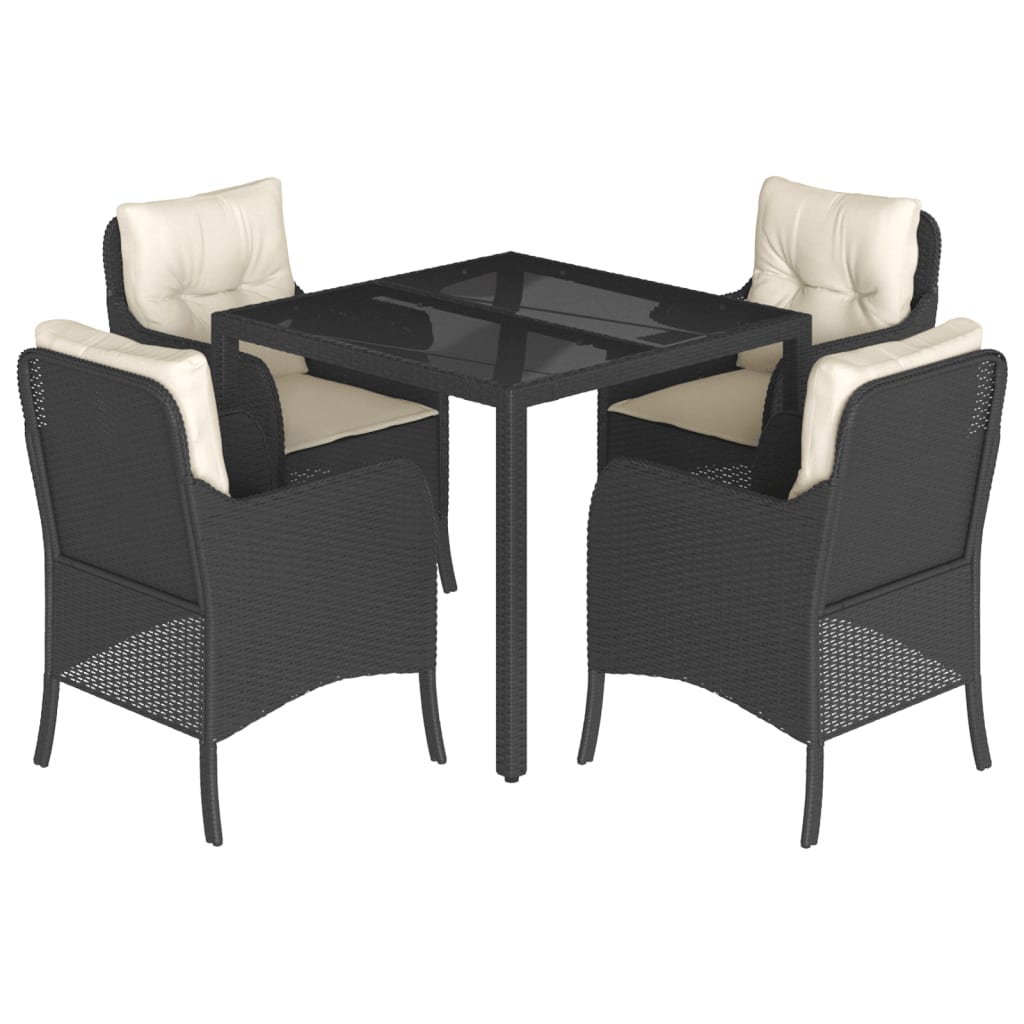 5-Delige Tuinset Met Kussens Poly Rattan 4 90 cm tafellengte Zwart en crème
