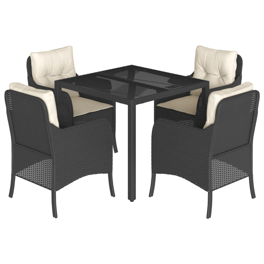 5-Delige Tuinset Met Kussens Poly Rattan 4 90 cm tafellengte Zwart en crème