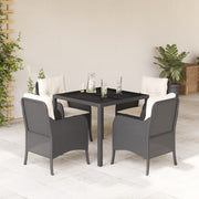 Tuinset poly rattan 5-delig zwart crème 90 cm tafel