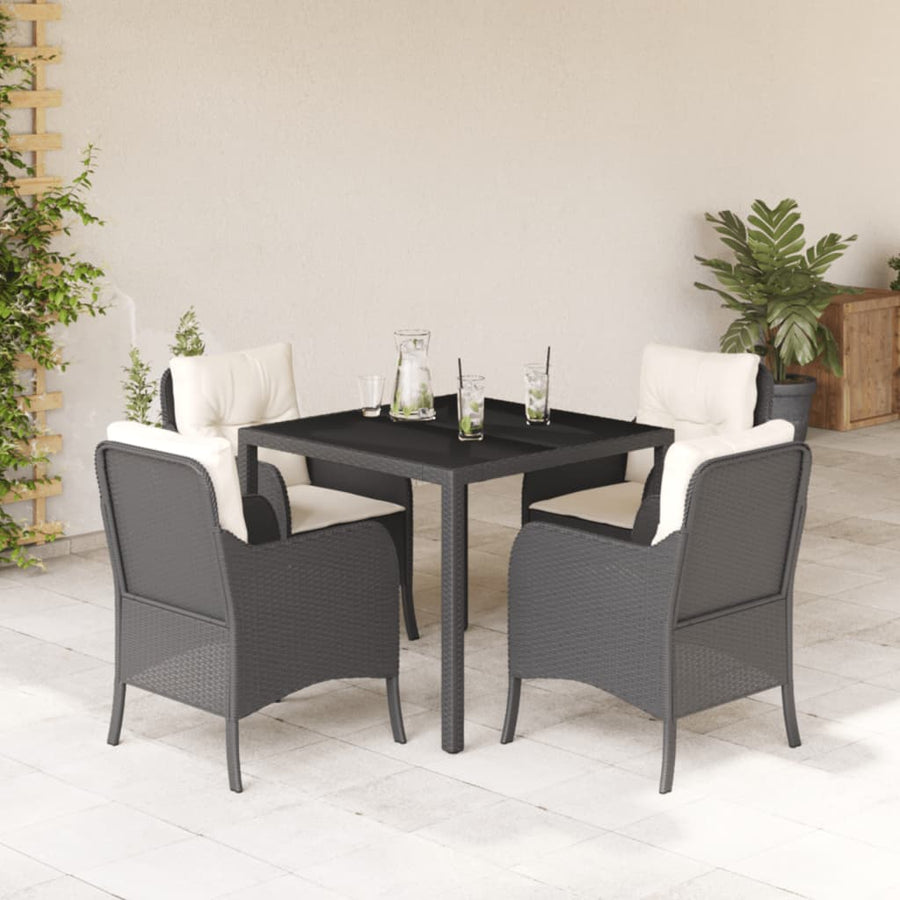 5-Delige Tuinset Met Kussens Poly Rattan 4 90 cm tafellengte Zwart en crème