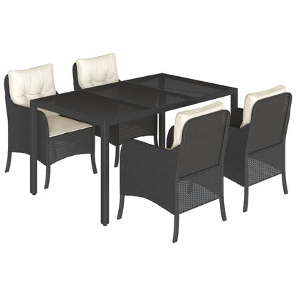 Tuinset met kussens poly rattan 5 150 cm tafellengte Zwart en crème