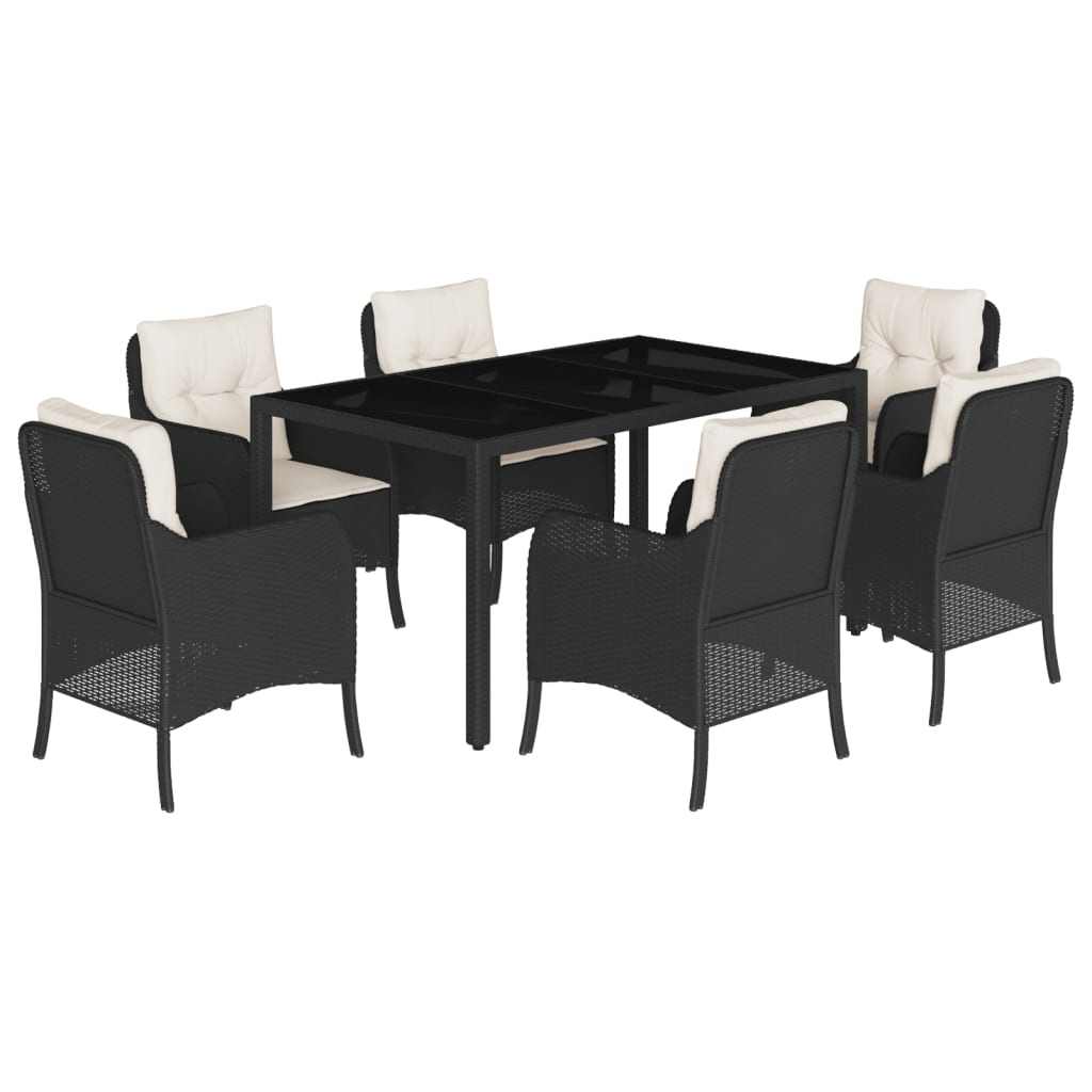 -Delige Tuinset Met Kussens Poly Rattan Zwart en crème 150 cm tafellengte 7