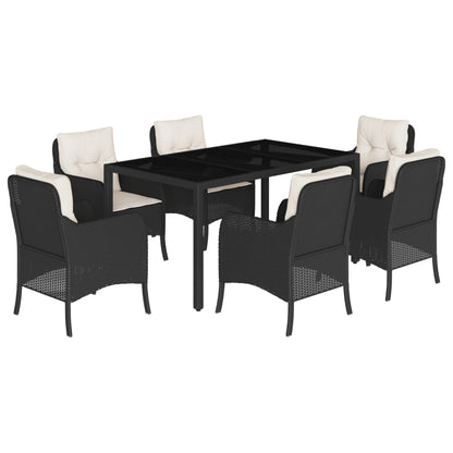 -Delige Tuinset Met Kussens Poly Rattan Zwart en crème 150 cm tafellengte 7