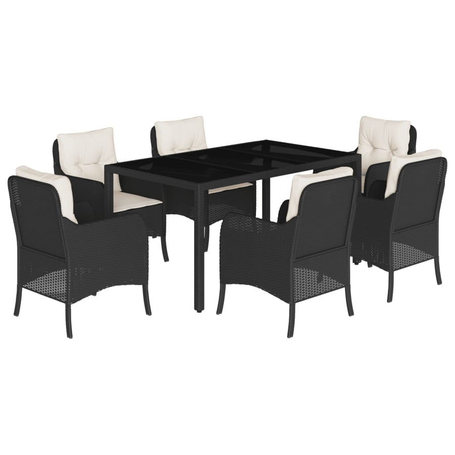 -Delige Tuinset Met Kussens Poly Rattan Zwart en crème 150 cm tafellengte 7