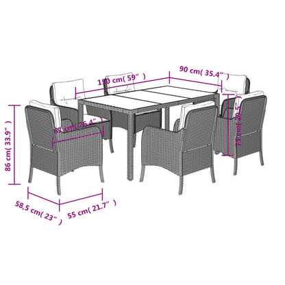 -Delige Tuinset Met Kussens Poly Rattan Zwart en crème 150 cm tafellengte 7