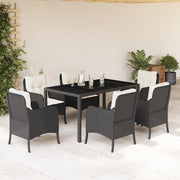 Tuinset 7-delig poly rattan zwart met kussens