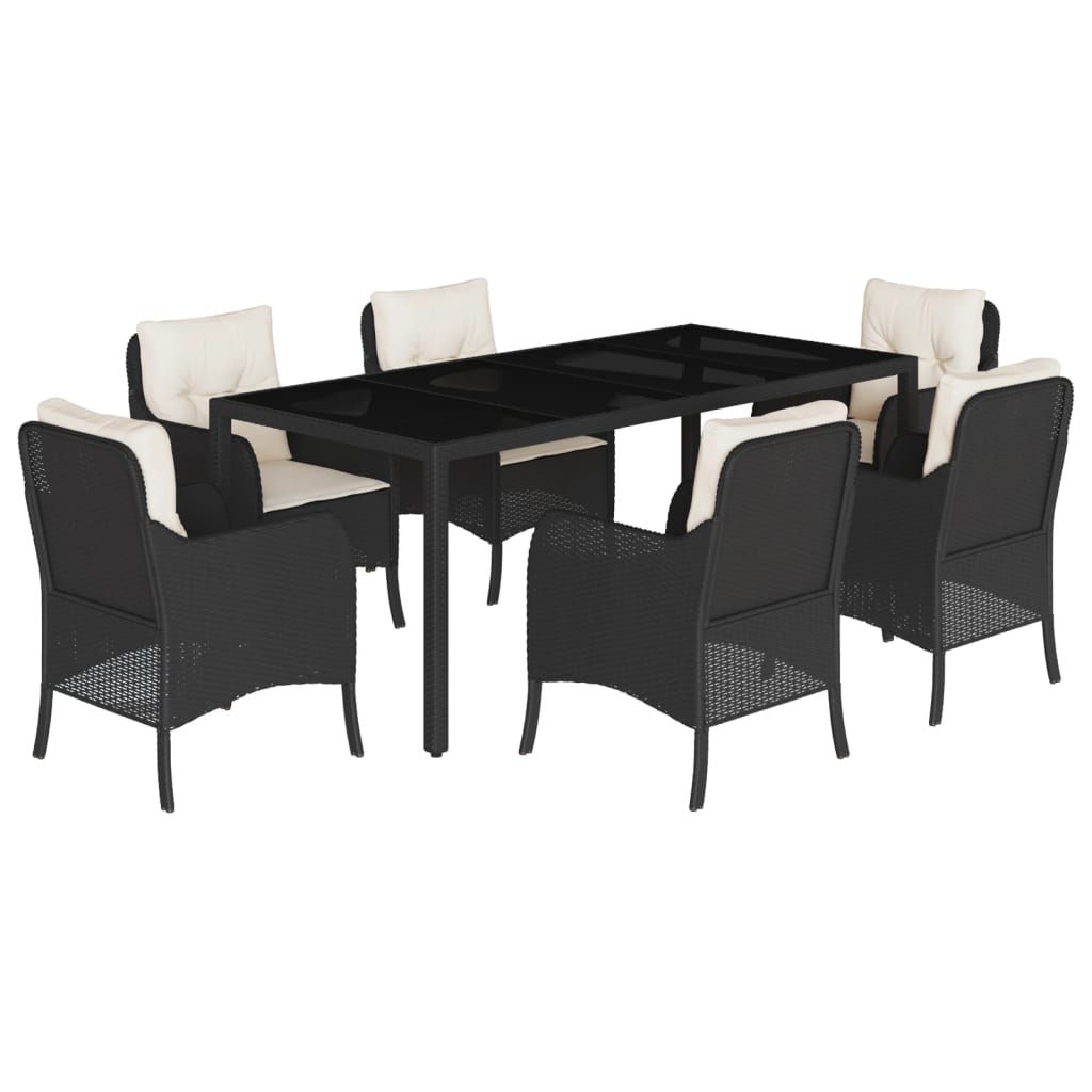 Tuinset met kussens poly rattan 7 190 cm tafellengte Zwart en crème