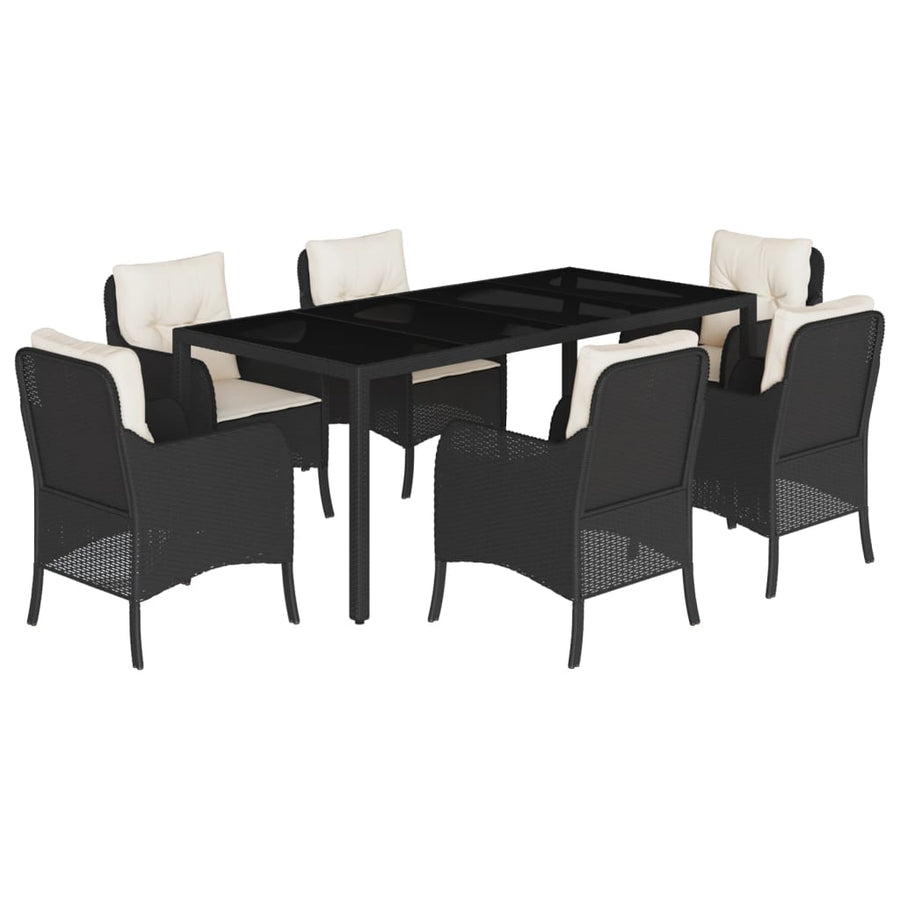 Tuinset met kussens poly rattan 7 190 cm tafellengte Zwart en crème