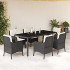 Tuinset 7-delig poly rattan zwart met kussens