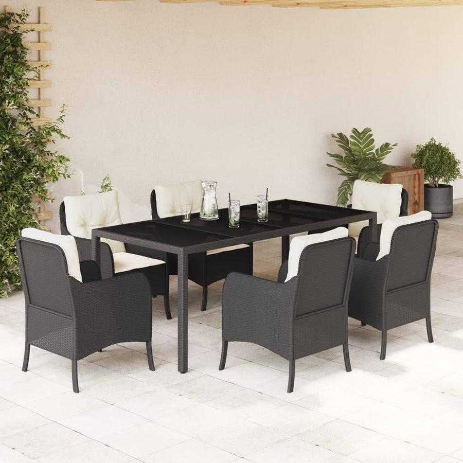 Tuinset met kussens poly rattan 7 190 cm tafellengte Zwart en crème