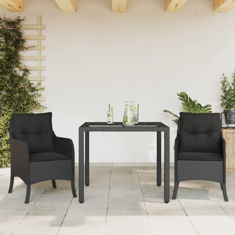 3-Delige Tuinset Met Kussens Poly Rattan 2 90 cm tafellengte Zwart