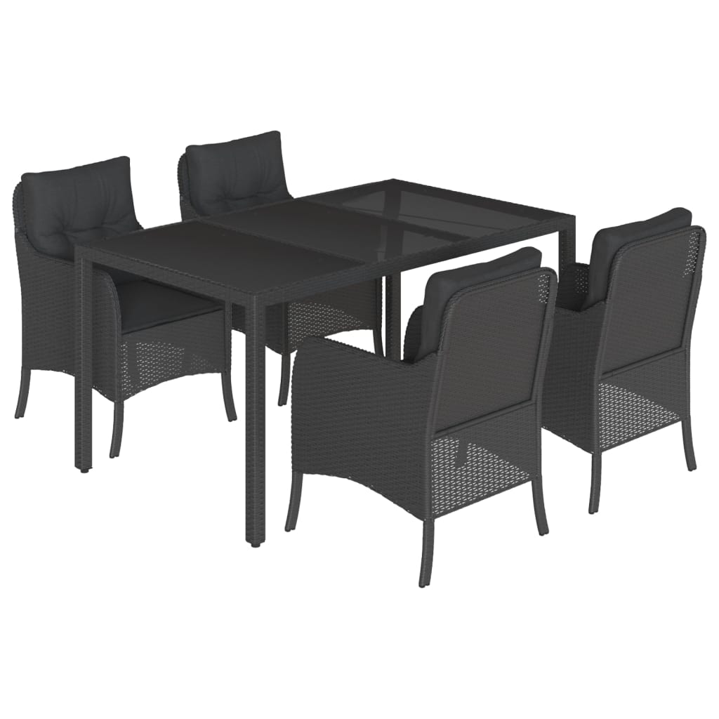 Tuinset met kussens poly rattan 5 150 cm tafellengte Zwart