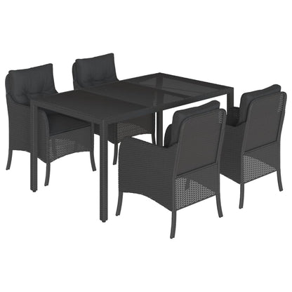 Tuinset met kussens poly rattan 5 150 cm tafellengte Zwart
