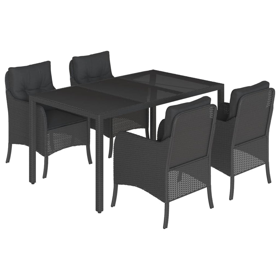 Tuinset met kussens poly rattan 5 150 cm tafellengte Zwart
