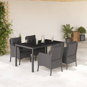Tuinset 5-delig poly rattan zwart met kussens