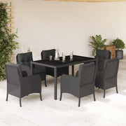 Tuinset poly rattan 7-delig zwart met kussens