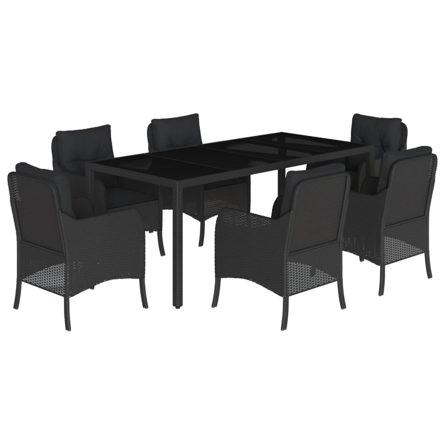 Tuinset met kussens poly rattan 7 190 cm tafellengte Zwart