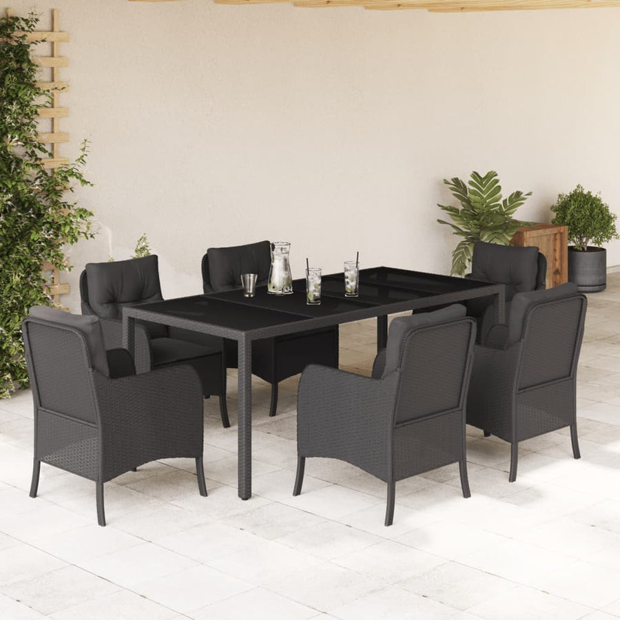 Tuinset met kussens poly rattan 7 190 cm tafellengte Zwart