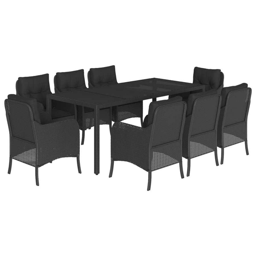 -Delige Tuinset Poly Rattan 9 190 cm tafellengte Zwart