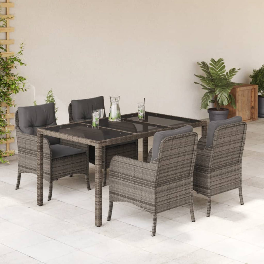 Tuinset met kussens poly rattan 5 150 cm tafellengte Grijs