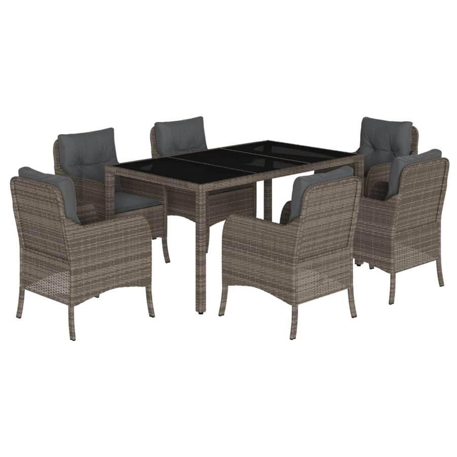 Tuinset met kussens poly rattan 7 150 cm tafellengte Grijs