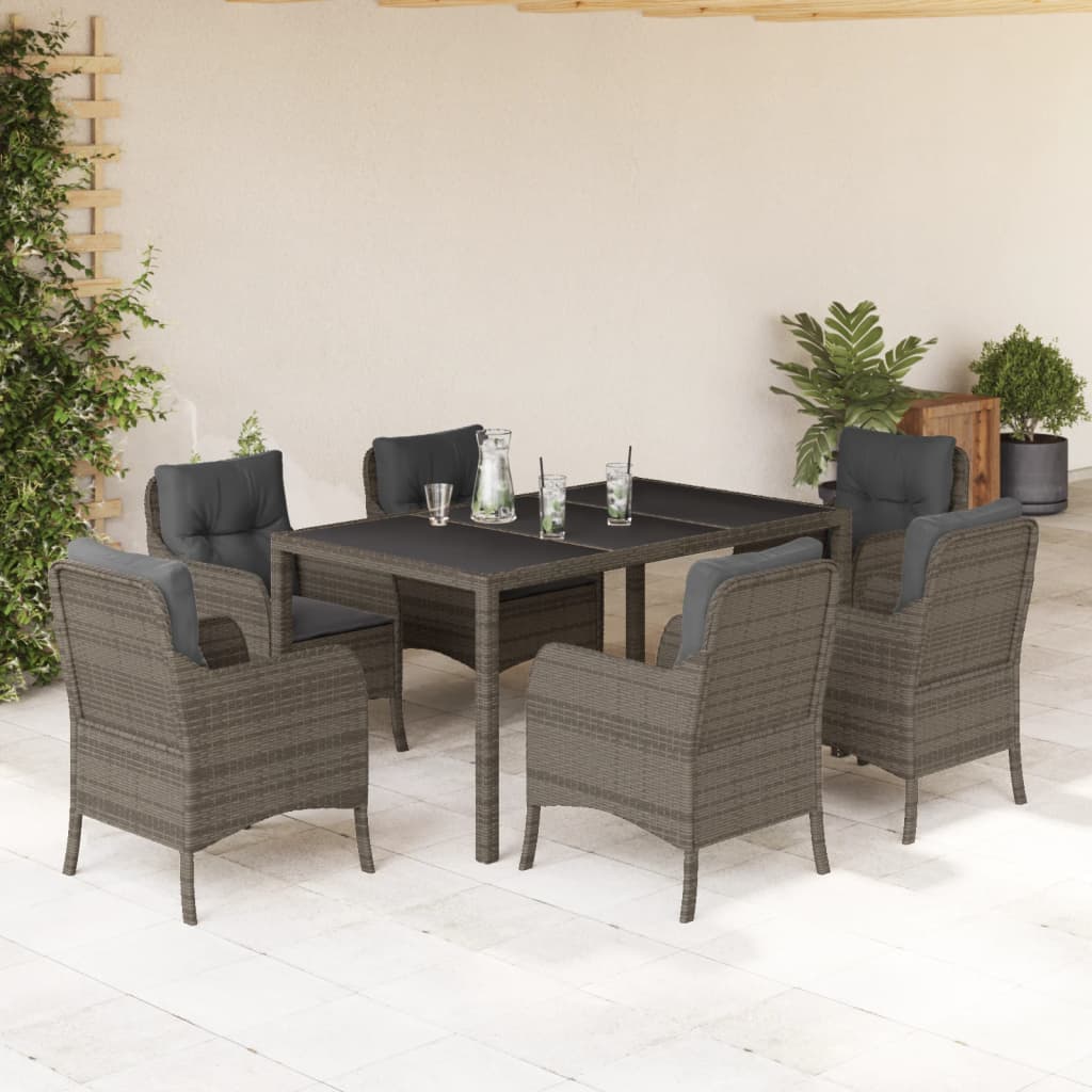 Tuinset met kussens poly rattan 7 150 cm tafellengte Grijs