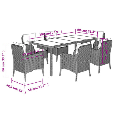 -Delige Tuinset Met Kussens Poly Rattan Grijs 190 cm tafellengte 7