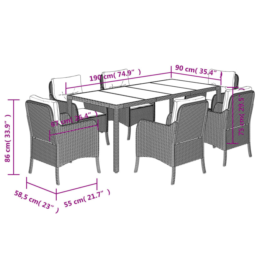 -Delige Tuinset Met Kussens Poly Rattan Grijs 190 cm tafellengte 7