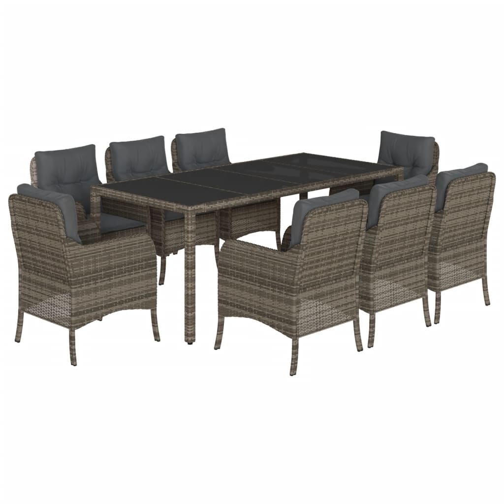 Tuinset met kussens poly rattan 9 190 cm tafellengte Grijs