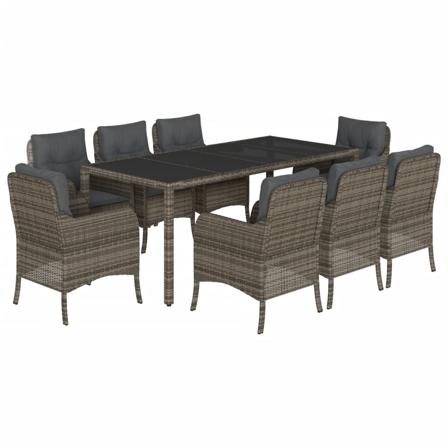 Tuinset met kussens poly rattan 9 190 cm tafellengte Grijs