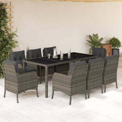 Tuinset met kussens poly rattan 9 190 cm tafellengte Grijs